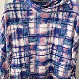 Soft Surroundings Large P Blue and Pink Plaid Top tie dye cowl neck long sleeves